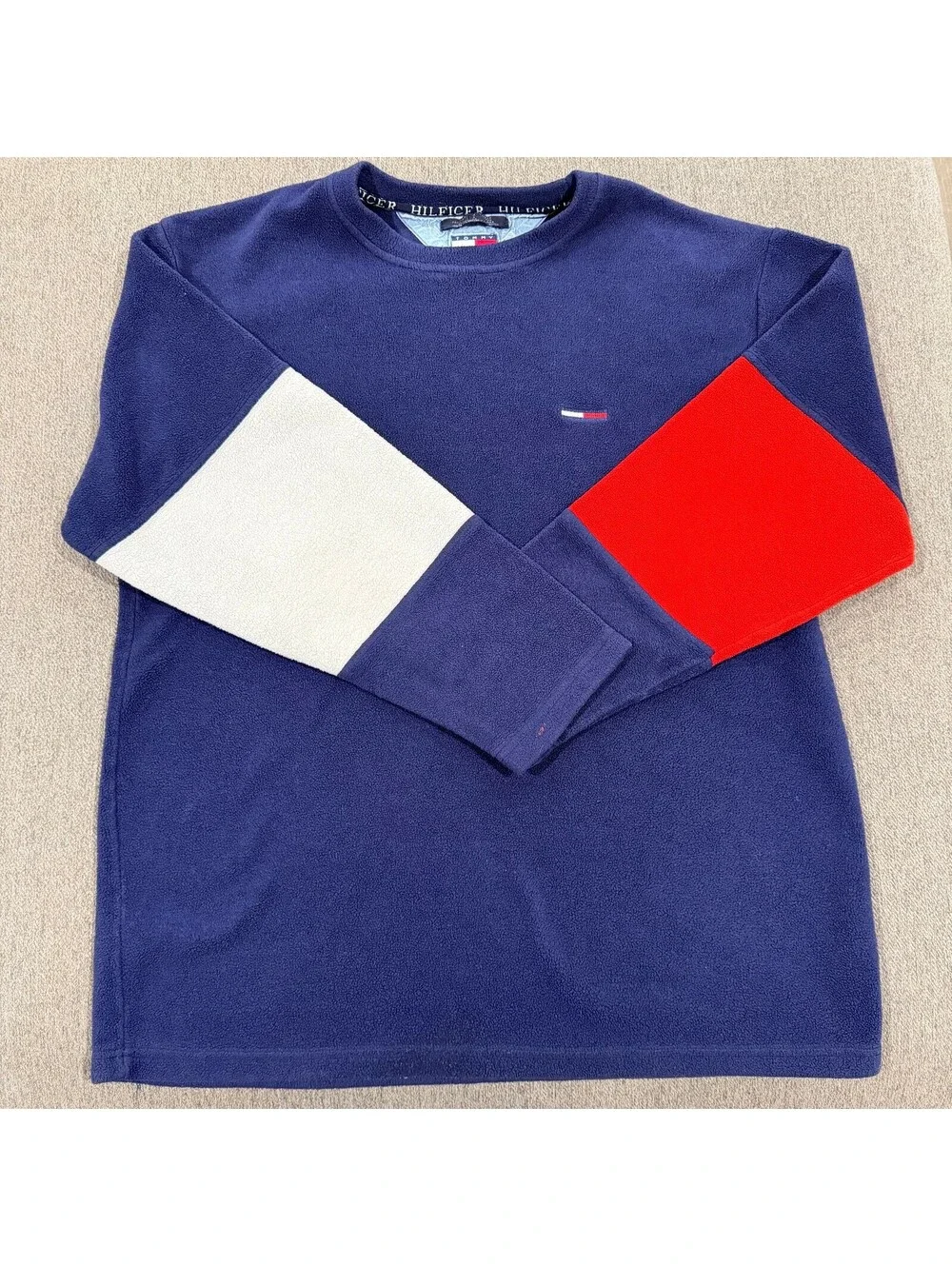 Vintage Tommy Jeans Fleece Sweatshirt Mens M Navy Colorblock 90s Y2K